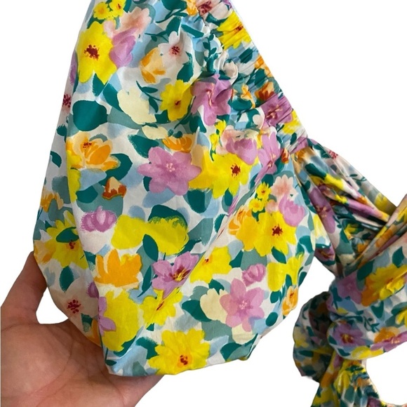 Lulus Attract Attention Multi Floral Puff Sleeve Tie-Front Mini Dress milkmaid - Picture 9 of 13